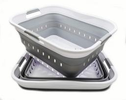 Sammart 42l sulankstomų plastikinių skalbinių krepšių rinkinys (2 vnt.), sulankstomas pop-up tipo (2, balta/pilka)