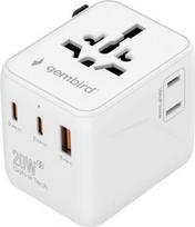 Gembird Universal travel power adapter | TPA-1A2C20-01-W | Travel Adapter | 20 W TPA-1A2C20-01-W | 8716309133944