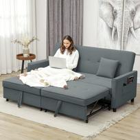 Sofa-lova reguliuojama 3 vietų su ištraukiama lova 196x90x89 cm pilkos spalvos aksomas