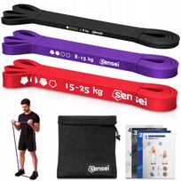 Pratimų gumų rinkinys SET OF 3 POWER BAND, pasipriešinimo juostos treniruotėms, prisitraukimams