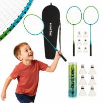 Badmintono rinkinys Outtec, 2 raketės, 6 plunksniniai kamuoliukai, su dėklu