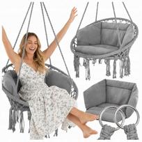 Sūpynės Stork Nest su pagalve, XXL, 120 cm, pilkos, Boho stiliaus, lauko