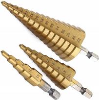 Kūginiai laiptiniai grąžtai metalui, medžiui, plastikui, 3 vnt., 4-32 mm