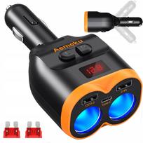 Automobilinis lizdo skirstytuvas 12-24V 2xUSB-A 1xUSB-C QC 3.0 80W įkroviklis