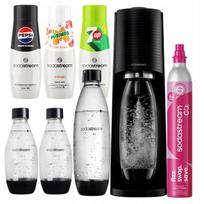 Sodas ruošimo aparatas SodaStream Terra juodas, 3 buteliai, 3 becukriai sirupai, CO2