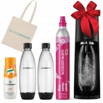 SodaStream Terra juodas sodastos įrenginys su 2 buteliais, sirupu, maišeliu, kaspinu