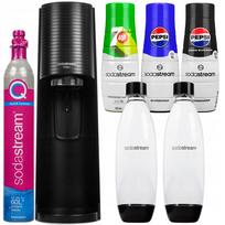 Gėrimų prisotinimo aparatas SodaStream Terra juodas su 2 buteliais ir sirupų koncentratais