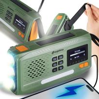 Nešiojamas radijas su saulės baterija, žibintuvėliu ir 4500mAh powerbank