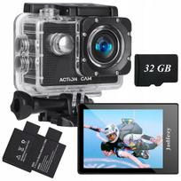 Sportinė kamera 1080p Full HD atspari vandeniui su 2 baterijomis, priedais ir atminties kortele