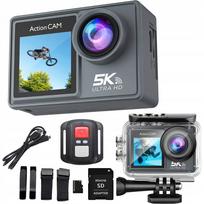 Sporto kamera WiFi 5K 30FPS dviem ekranais vandeniui atspari 30m su 64GB kortele