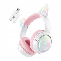 Belaidės žaidimų ausinės ONIKUMA GT838 su RGB kačių ausytėmis, rožinės