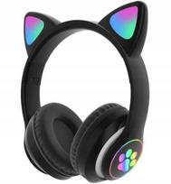 Belaidės Bluetooth ausinės su mikrofonu, radiju, LED ir katės ausytėmis vaikams