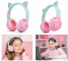Belaidės vaikų ausinės su rausvomis kačių ausytėmis Bluetooth