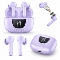 Belaidės ausinės į ausis ROTTER Wireless Earbuds Bluetooth USB-C violetinės