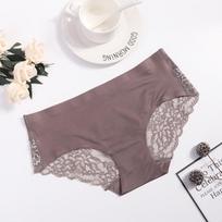 Traceless One-piece Ice Silk Panties Ladies Sexy Lace Midriff Panties Cotton M