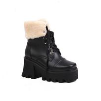 Winter Platform Ankle Boots For Women Fashion Lace-up Short Boots Female Warm Square High Heel Women's Snow Botties WSH4985 35
