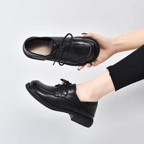 Casual spring new lace-up thick heel single shoes first layer cowhide one shoe two wear leather shoes 35