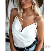 Summer Women Sexy Gold Chain Backless Crop Top Plus Size V-Neck Tank Tops Ladies Sleeveless Camisole XL balta