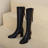 Long tube boots for women with thick and thin heels 2026 new autumn and winter leather high-heeled knight boots 34
