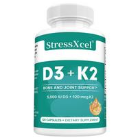 Vitamin D3 (5,000 IU) + Vitamin K2 120 Mcg Dietary Supplement, 120 Capsules Per Bottle 120 Capsules blue