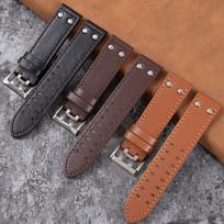Genuine Leather Riveted Watch Strap for Hamilton Khaki Field Aviation Men's 20-22mm 22mm šviesiai ruda spalva