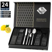 24 vienetų nerūdijančio plieno stalo įrankių rinkinys: Riterių dizaino šakutė, peilis, šaukštas – Idealu viešbučiui, namams ar dovanai. Knight's True Color - 24-Piece Set (Large Box) gray