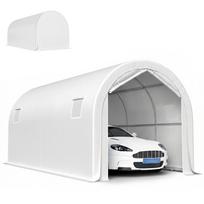 Lauko automobilio garažas 3x6 m, atsparus vandeniui, su tvirtu PE audiniu, cinkuotu metaliniu rėmu, UPF 30+, baltas 592 x 300 x 276 cm