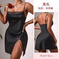 Explosive satin lace suspender skirt, side split strap nightdress, one 911 S