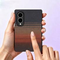 Verslo Aramidinių Pluoštų Austos Tekstūros Telefono Dėklas, Skirtas Samsung Galaxy Z Fold 8, Atsparus Smūgiams, Neslystantis, Saulėtekio/Saulėlydžio Apsauginis Dangtelis Galaxy Z Fold 8 ruda