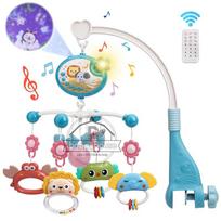 Musical Baby Crib Mobile with Lights Music Projection for Infants 0-6 Months Remote Control Crib Toys for Newborn Baby Mobile mėlyna