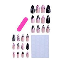 1 Set Almond Press on Nails Star Striped Dot Bow Rhinestone French Tip Stick-on Fake Nails Salon Quality 3D Charm Women Glue on False Nails pilka