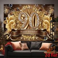 2D prabangus 90-ojo gimtadienio plakatas, auksinis fejerverkas ir gėlių fotografijos fonas 47.2x31.5inch/120*80cm brown
