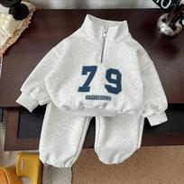 Boys' 2026 Spring Long-Sleeve Stand-Collar Half-Zip Hoodie & Pants Set 110 cm
