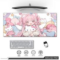 Carpet gaming Mouse Pad Girl Cat Design Desk Mat Large Anime nonSlip rubber base gamer pc Keyboard Gaming mat mouse pads 800x300x2mm white