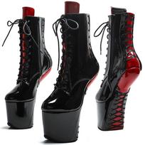 Fashion 20cm Pole Dance Shoes for Women – Extreme High Heel Boots with Front Lace-up, Sexy Night Club Stage Performance Heels 34 juoda