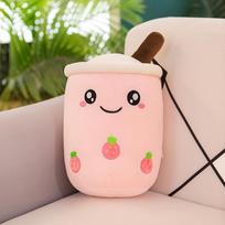 Bubble tea cup plush toy, super cute kids doll, cute scratcher doll, bed sleeping pillow 25cm rožinė