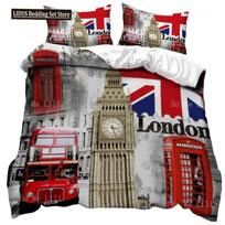 JK Londono stiliaus Karaliaus Karalienės patalynės užvalkalas Britiški elementai Patalynės komplektas paaugliams Suaugusiems Londono tiltas Didysis Benas Poliesterio pledo užvalkalas EU Single(135*200cm)3pcs