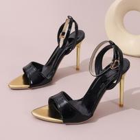 Summer new pointed open-toed stiletto ankle strap one-word buckle stiletto sandals simple high heels 43 abrikosas