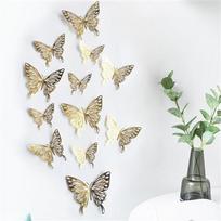 12 vnt./rinkinys 3D sienų lipdukai tuščiaviduriai drugeliai vaikų kambariams, namų sienų dekoras, pasidaryk pats Mariposas, lipdukai šaldytuvui, kambario dekoracija 12pcs auksas