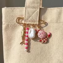 Bohemia Sun Heart Pearl Tassel Enamel Safety Pin Brooch Beach Crab Starfish Coral Brooches Beach Vacation Dress Outfit Jewelry beige