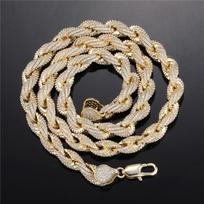 Icy Zircon  Bracelet Choker Rhodium Plated Hip Hop Jewelry Bling Chunky Iced Out Braided 10mm Rope Chain Link Necklace for Men 10mm&8in(20.32cm) auksas