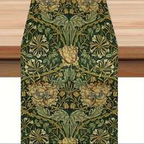 William Morris Vintage Floral Linen Table Runner Dresser Scarf Table Decor Farmhouse  Kitchen Dining Table Runner Party Decor 150x33cm black