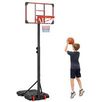 Height Adjustable Basketball Hoop and Stand with Firm Backboard and Weighted Base, Portable on Wheels, Red 75 x 56 x 240 cm