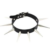 Long Spike Choker Punk dirbtinės odos apykaklė Cool Big Rivets karolių priedai Black