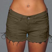 Women's Sexy Hot Pants Ripped Sexy Street Cut Low Top Denim Shorts Side Side Tether  Pants Denim Shorts L armijos žalia spalva