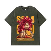 275 GSM Washed T-shirts 100% Cotton Dragon Ball V42 Goku SSJ4 Print Unisex Heavy Cotton T Shirt S armijos žalia spalva