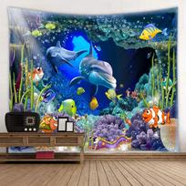 Ocean Dolphin Tapestry Wall Hanging Funny Sea Life Tapestry Wall Hanging Bedroom Whales Dolphin Wall Tapestry Living Room Decor 74x94cm(29x37in)