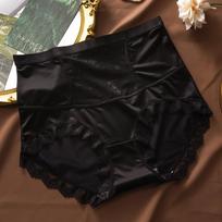 Plus Size Female Summer Satin Sexy Lace Edge Pure Cotton Crotch Without Mark High Waist Triangle Briefs M