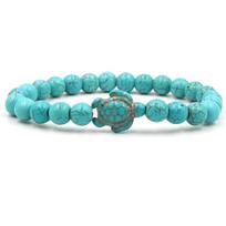 Sea Turtle Boho Beaded Bracelet for Women Turquoise Natural Stone Elastic Handmade Ocean Jewelry for Beach Holiday Gift