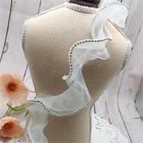 1 Yard Rhinestone Pleated Lace Trim Ribbon Embroidered Wedding Dress DIY Sewing Craft Mini - Less than 4"